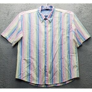 Cotton Traders Shirt Mens 3XL Multi Striped Short Sleeve Collared Button Down